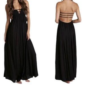 Nordstrom Bohome Flamingo Bandeau Maxi Dress Black ladder back tropical Beach M